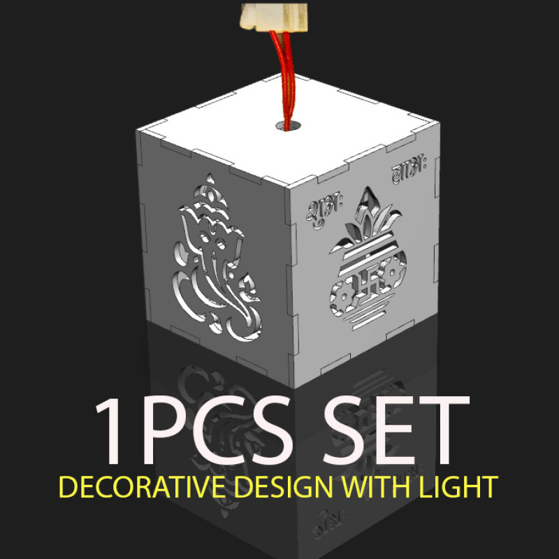 Divine Ganesh Om LED Cube Night Lamp for Home Decor, Pooja Room & Gifting (Warm White Light)