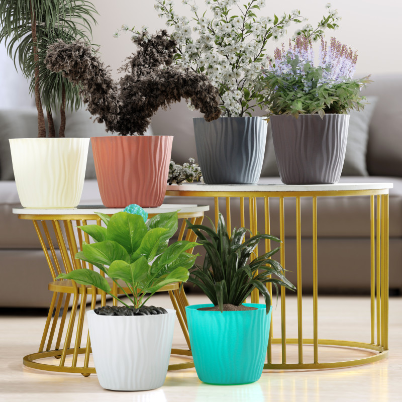 MULTICOLOUR Textured Plastic Flower Pot Set for Indoor & Outdoor Plants – Decorative Round Planters for Home, Balcony & Office (Set of 5)